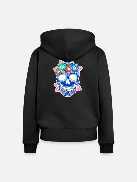 Halloween Sugar Skull pastell - Frauen Premium Bio Zip Hoodie - Schwarz