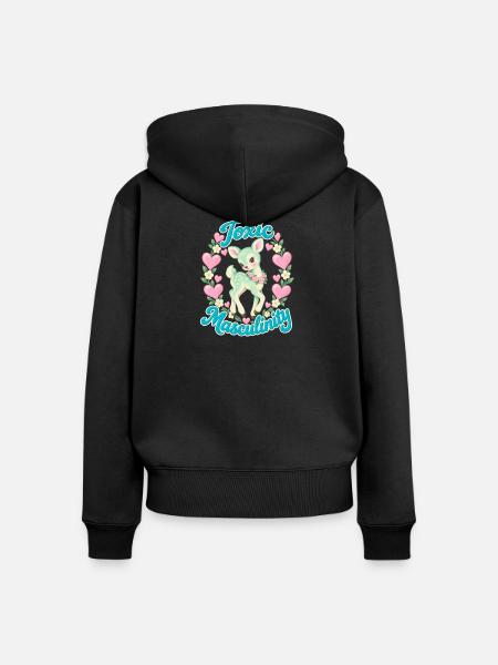 Pastell Reh mit Herzen - Frauen Premium Bio Zip Hoodie - Schwarz