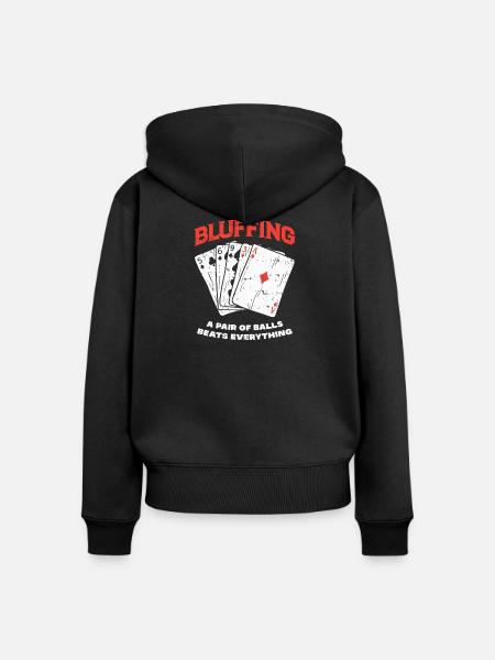 Bluffing Kartenmotif mit Pokerheld - Frauen Premium Bio Zip Hoodie - Schwarz