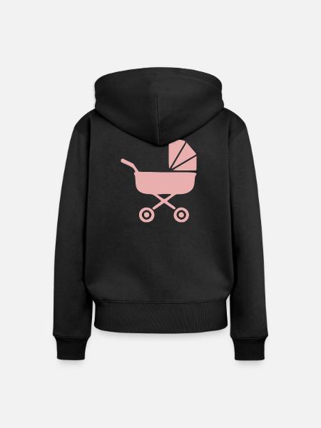 Rosa Kinderwagen Baby Geburt Mädchen Geschenk - Frauen Premium Bio Zip Hoodie - Schwarz