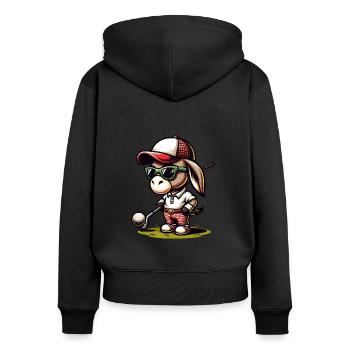 Funny Donkey Golfer Cartoon - Women's Premium Organic Zip Hoodie - black - Back - Julia (174cm)