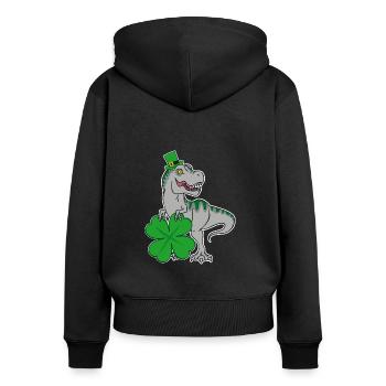 T-Rex de la Saint-Patrick avec feuille de trèfle et chapeau - Sweat à capuche zippé Premium bio Femme - noir - Dos - Julia (174cm)