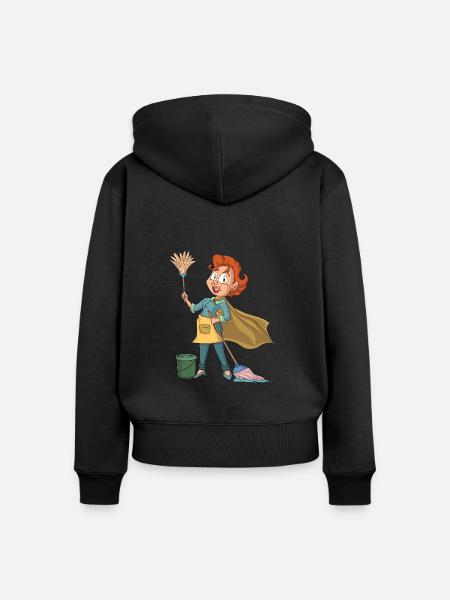 Putzfrau Superheldin - Frauen Premium Bio Zip Hoodie - Schwarz