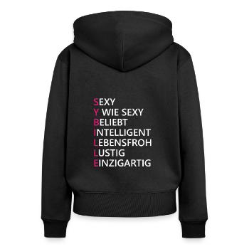 Sybille Name Geschenk - Frauen Premium Bio Zip Hoodie - Schwarz - Hinten - Julia (174cm)