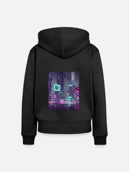 Futuristische Stadt - Frauen Premium Bio Zip Hoodie - Schwarz