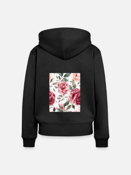 Wasserfarben Rose - Frauen Premium Bio Zip Hoodie - Schwarz