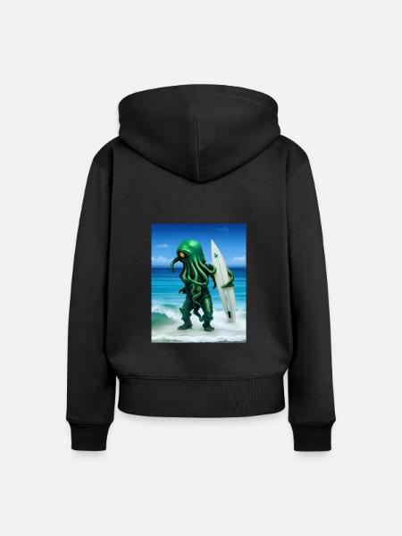 Surfing Octopus - Frauen Premium Bio Zip Hoodie - Schwarz