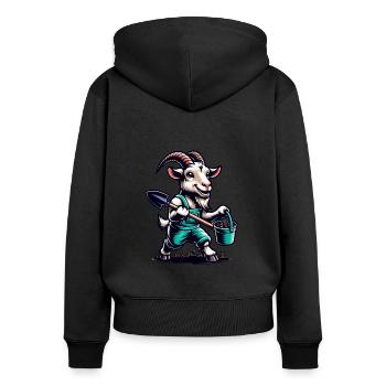 Chèvre Jardinage Drôle Design - Sweat à capuche zippé Premium bio Femme - noir - Dos - Julia (174cm)