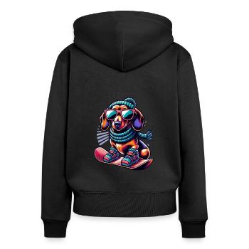 Teckel Snowboard Aventure D’hiver - Sweat à capuche zippé Premium bio Femme - noir - Dos - Julia (174cm)