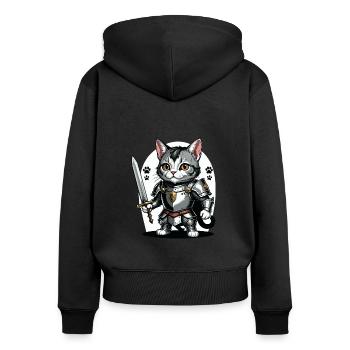 Cat Ritter Knight Katze Geschenk Mittelalter - Frauen Premium Bio Zip Hoodie - Schwarz - Hinten - Julia (174cm)
