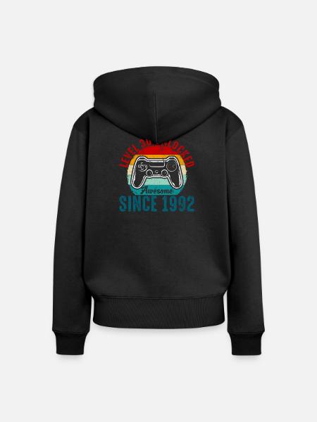 Level 30 Entsperrtes Retro-Controller-Tee - Frauen Premium Bio Zip Hoodie - Schwarz
