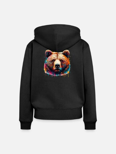 Bär - Frauen Premium Bio Zip Hoodie - Schwarz