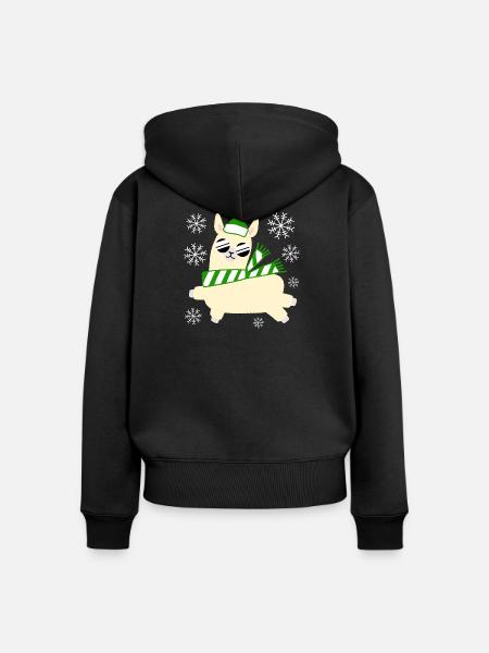 Llama – Weihnachten - Frauen Premium Bio Zip Hoodie - Schwarz