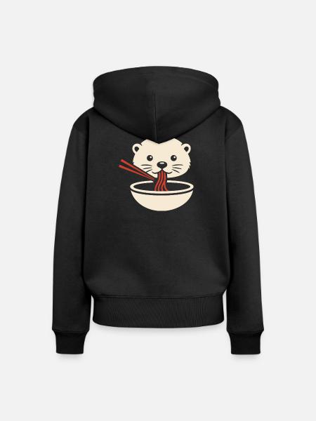 Minimal Otter Noodle Icon - Frauen Premium Bio Zip Hoodie - Schwarz