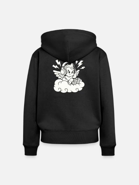Musik Engel – Cherub mit Kopfhörern - Frauen Premium Bio Zip Hoodie - Schwarz