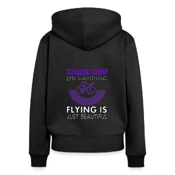 fliegen ist schön Landebahn Flugzeug Geschenkidee - Frauen Premium Bio Zip Hoodie - Schwarz - Hinten - Julia (174cm)