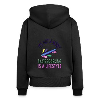 Skateboard fahren Skate Skater Spruch Geschenkidee - Frauen Premium Bio Zip Hoodie - Schwarz - Hinten - Julia (174cm)