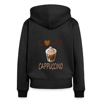 Ich liebe Cappuccino Kaffee trinken Geschenkidee - Frauen Premium Bio Zip Hoodie - Schwarz - Hinten - Julia (174cm)