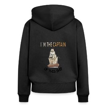Piratenschiff Piratenflagge Piratenkopf Geschenk - Frauen Premium Bio Zip Hoodie - Schwarz - Hinten - Julia (174cm)