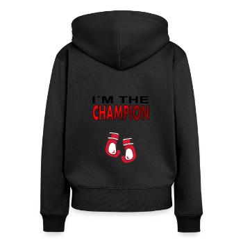 Boxkampfer I´am the Boxchampion Boxkampf Geschenk - Frauen Premium Bio Zip Hoodie - Schwarz - Hinten - Julia (174cm)