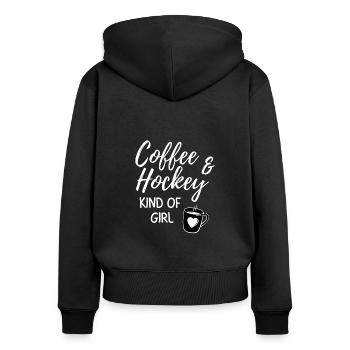 Kaffee & Hockey Art von Mädchen. - Frauen Premium Bio Zip Hoodie - Schwarz - Hinten - Julia (174cm)