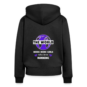 The world needs more girls who love running. - Women's Premium Organic Zip Hoodie - black - Back - Julia (174cm)