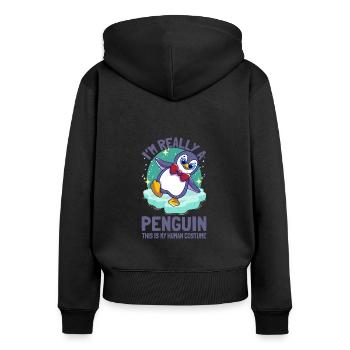 Pingouins Je suis vraiment un pingouin Mignon Pingouin - Sweat à capuche zippé Premium bio Femme - noir - Dos - Julia (174cm)