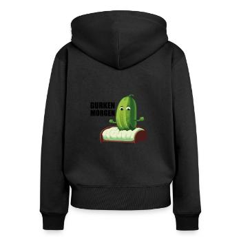 gurken morgen - Frauen Premium Bio Zip Hoodie - Schwarz - Hinten - Julia (174cm)