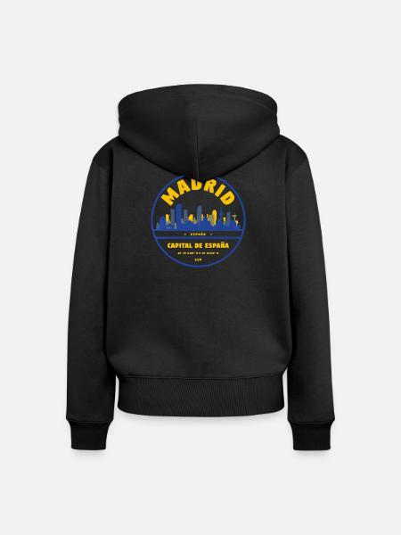 Madrid Skyline Emblem – Hauptstadt Spanien - Frauen Premium Bio Zip Hoodie - Schwarz