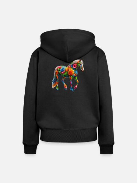Pferd mit Blumen geschmückt - Frauen Premium Bio Zip Hoodie - Schwarz