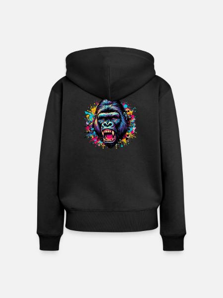 Gorilla - Frauen Premium Bio Zip Hoodie - Schwarz
