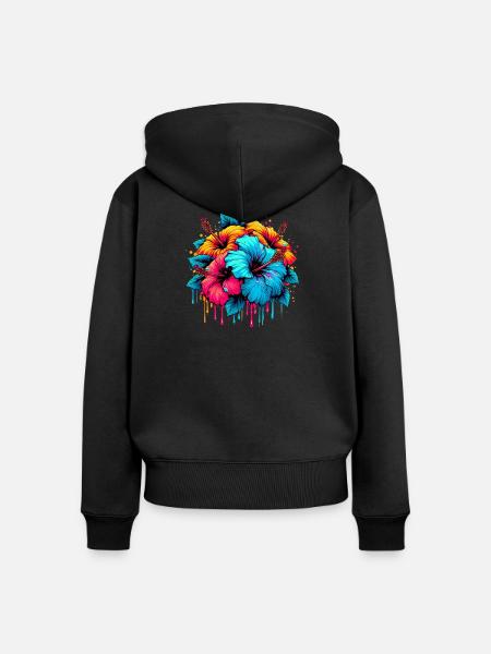 Hibiskusblüten - Frauen Premium Bio Zip Hoodie - Schwarz