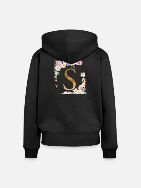 S Monogramm, Floral, personalisierbar - Frauen Premium Bio Zip Hoodie - Schwarz