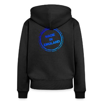 English Pride Tee – Blue “Made in England” Logo - Women's Premium Organic Zip Hoodie - black - Back - Julia (174cm)