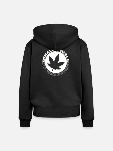 Cannabis Blatt Rundlogo - Frauen Premium Bio Zip Hoodie - Schwarz