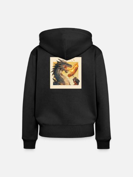Drache grillt Bratwurst - Frauen Premium Bio Zip Hoodie - Schwarz