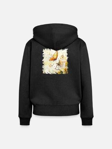 Wasserfarbene Schmetterlinge - Frauen Premium Bio Zip Hoodie - Schwarz