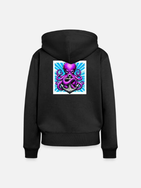 Oktopus umarmt einen Anker - Frauen Premium Bio Zip Hoodie - Schwarz