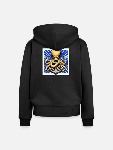 Oktopus umarmt einen Anker - Frauen Premium Bio Zip Hoodie - Schwarz