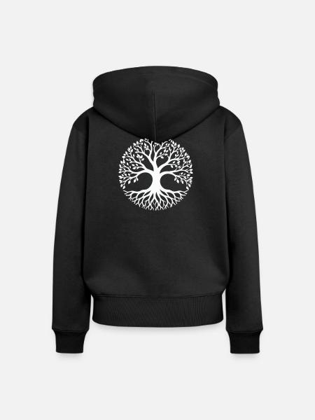 Baum des Lebens Silhouette Kreis - Frauen Premium Bio Zip Hoodie - Schwarz