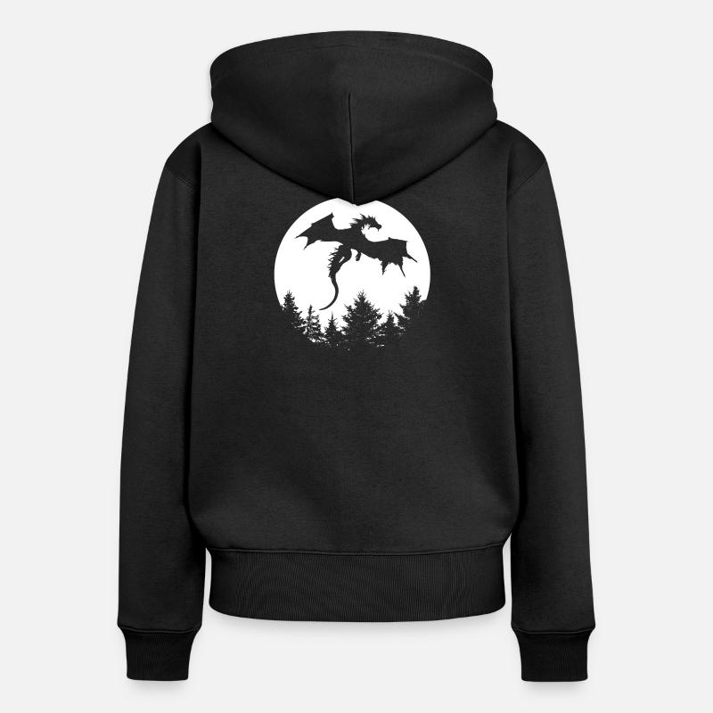 Dragon devant la lune dans une forêt - Sweat à capuche zippé Premium bio Femme - noir