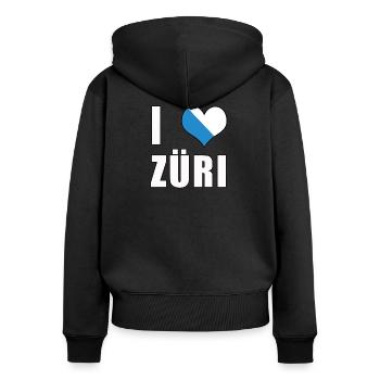 i love Zurich Züri Amour coeur Suisse cadeau - Sweat à capuche zippé Premium bio Femme - noir - Dos - Julia (174cm)