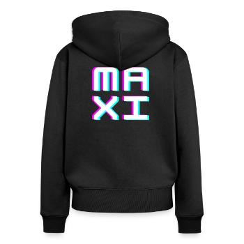 Maxi Glitch Namensschild Typografie Shirt - Frauen Premium Bio Zip Hoodie - Schwarz - Hinten - Julia (174cm)