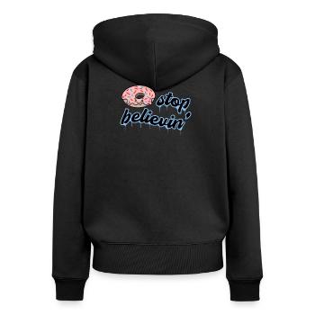 Süßigkeiten Lecker Donut Nachspeise Statement - Frauen Premium Bio Zip Hoodie - Schwarz - Hinten - Julia (174cm)