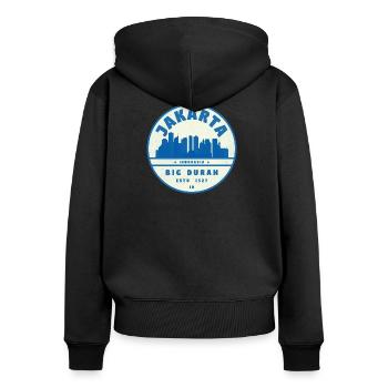 Logo du circuit de la ligne d’horizon de Jakarta Bleu Blanc - Sweat à capuche zippé Premium bio Femme - noir - Dos - Julia (174cm)