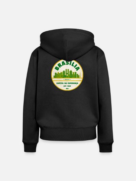 Brasília Skyline Retro Emblem - Frauen Premium Bio Zip Hoodie - Schwarz