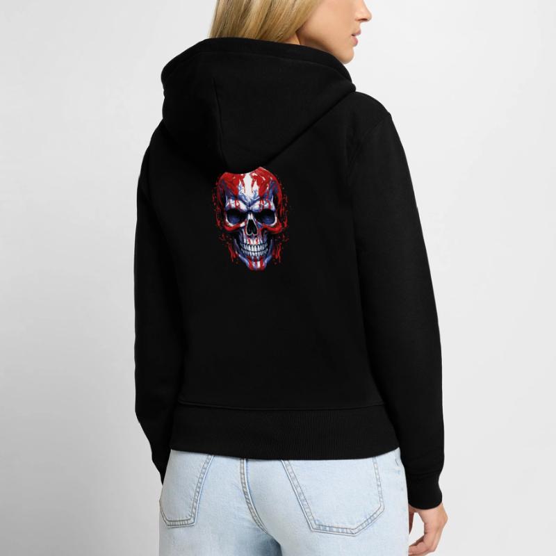 Graphique de crâne de drapeaux Sweat à capuche zippé Premium bio Femme