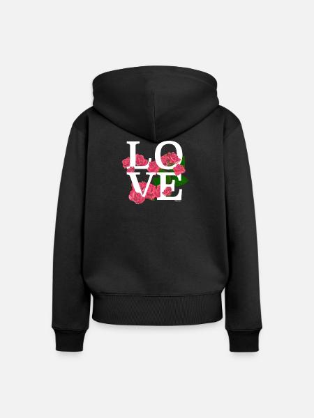 Blumige Liebe zu Rosen - Frauen Premium Bio Zip Hoodie - Schwarz