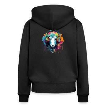 Schaf mit Kopfhörer Schafe Tiere - Frauen Premium Bio Zip Hoodie - Schwarz - Hinten - Julia (174cm)