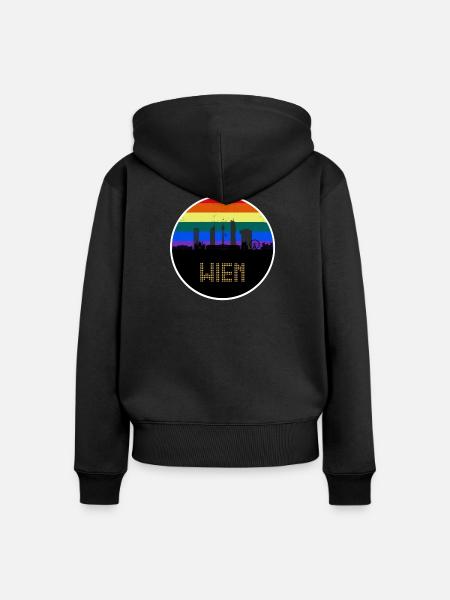 Wien Regebogen Skyline - Frauen Premium Bio Zip Hoodie - Schwarz